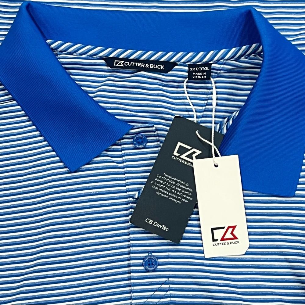 Cutter & Buck Forge Tonal Stripe Stretch Polo Shirt in Digital Blue Size 3XT - Picture 8 of 14